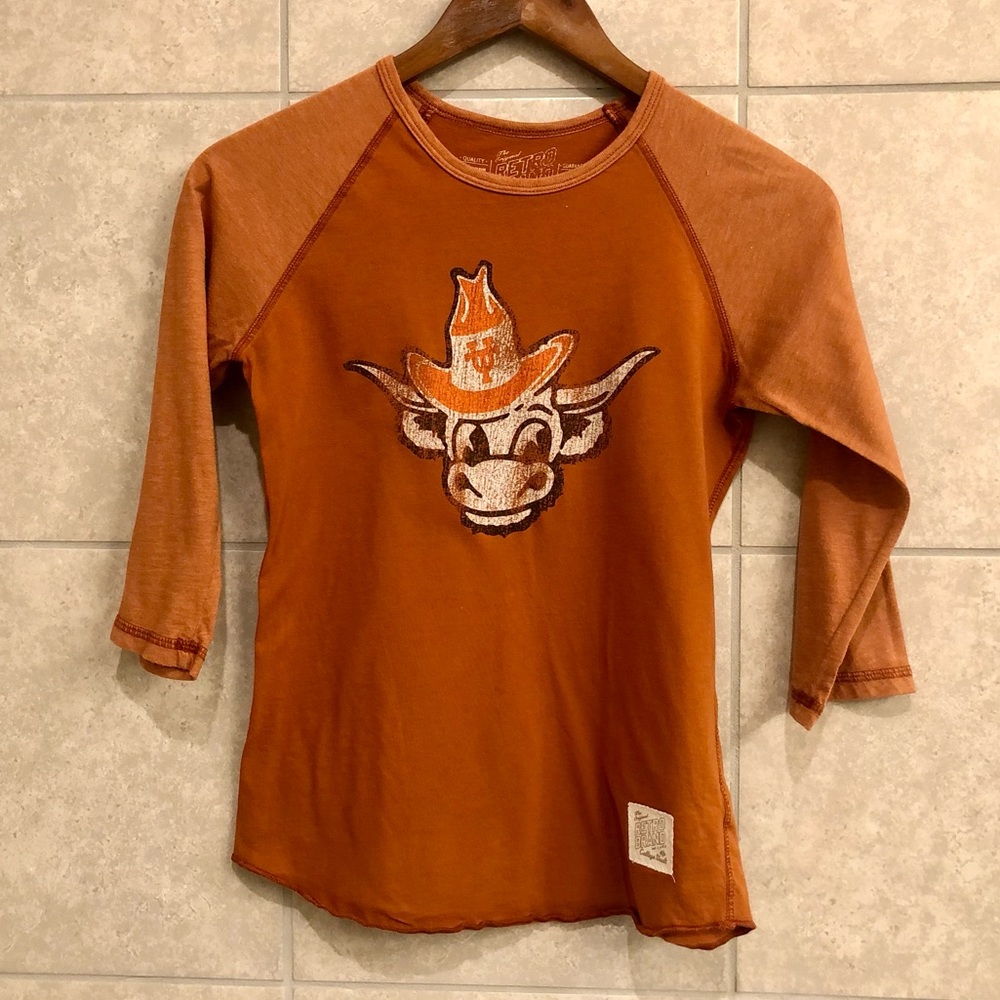 Original Retro Brand Women's Long Sleeve Orange Graphic Raglan Top
